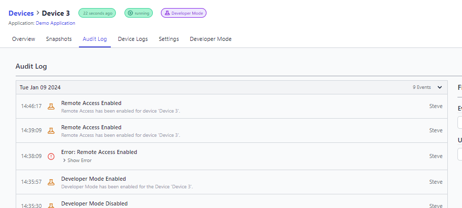 Device Audit log